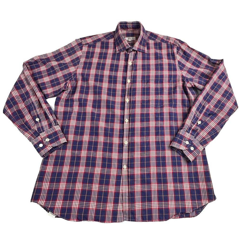 Piattelli Barneys New York Men's Plaid Long Sleeve Button Up Shirt Spain Large